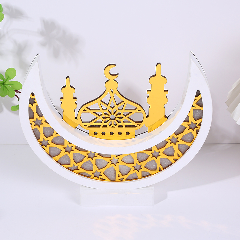 Islamic Crafts Durable LED Light Customized Color Wooden Moon Pendant Eid Mubarak Ramadan Gifts Accessory gallery 2