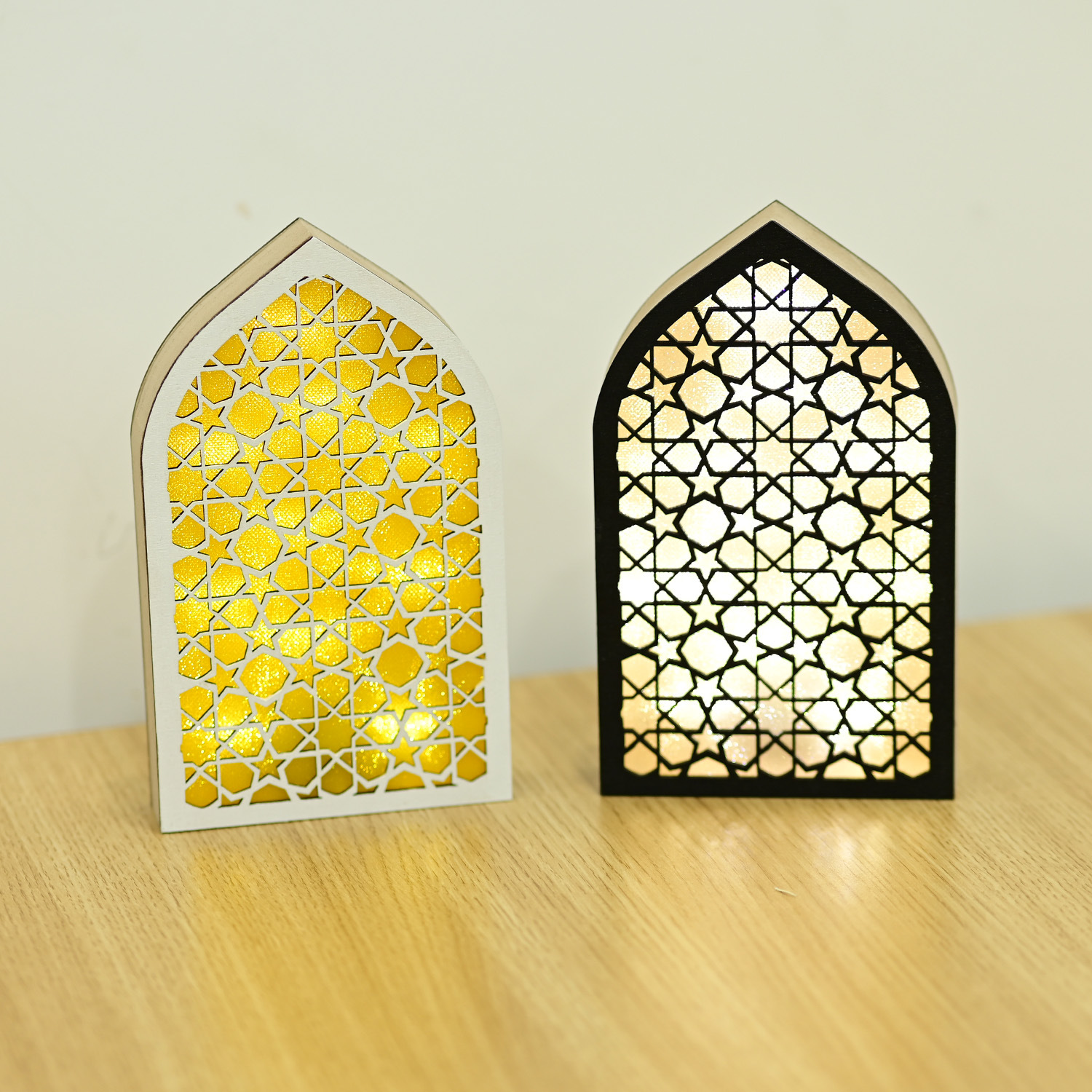 New Eco-Friendly Engraved LED Hanging Wooden Decoration Creative Home Gift Ornament Muslim Crafts Boxes Wall Signs Qlychee Love