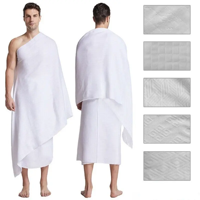 Wholesale Custom Pattern White Polyester Islamic Clothing Ihram Umrah Hajj Towel Ultra Soft Summer Pool Beach Towel gallery 3